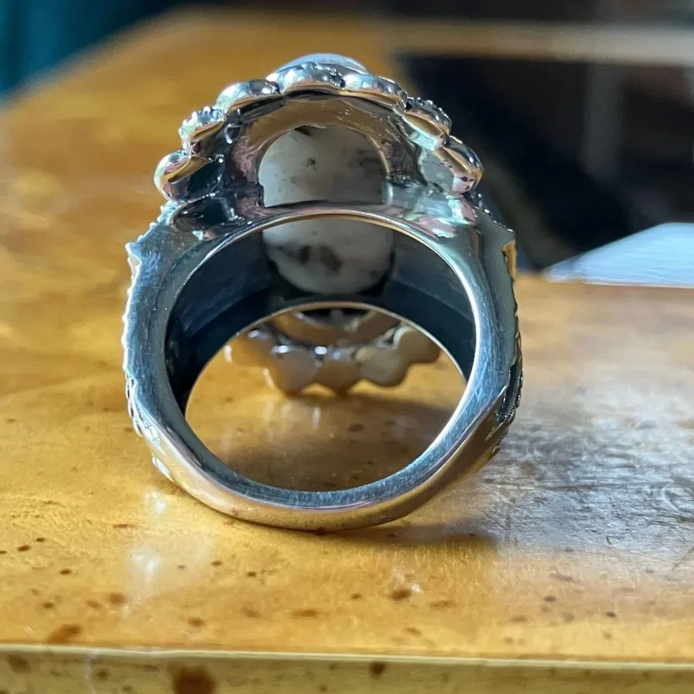 Genuine White Buffalo Sterling Silver Artistic Ring Size 6